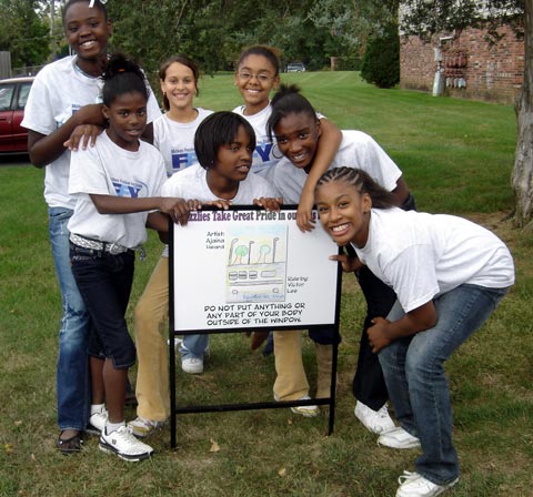 MFFY Monthly Activity Milken Festival for Youth participants from Greenbriar Elementary School spend the afternoon posting positive behavior signs at the bus stops in their community.