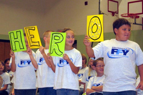 2008 Milken Festival for Youth Kickoff Students from Sundance Elementary get ready to announce the first Hometown Hero during the Milken Festival for Youth Kickoff in Sundance, Wyoming.