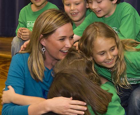 Armand Bayou Elementary School Maggie Calagna celebrates with her students after being surprised with a $25,000 Milken Educator Award.