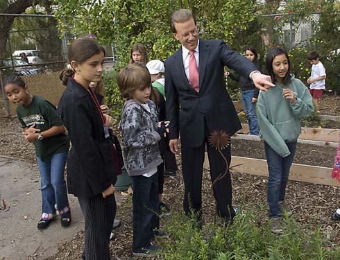 Colfax Avenue Charter Elementary School Colfax Avenue Elementary students show Milken Family Foundation Chairman Lowell Milken their school farm, on which they grow flowers and vegetables and maintain livestock.