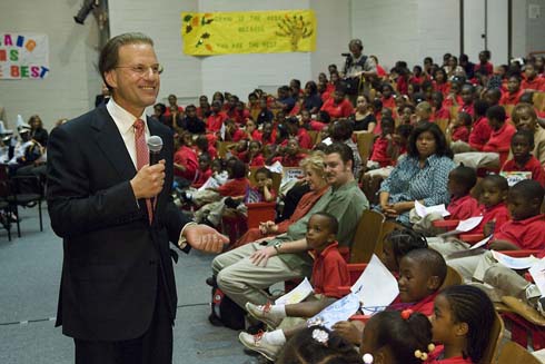 Joseph A. Craig Elementary School Milken Family Foundation Chairman Lowell Milken tells Craig Elementary students and staff what has brought him to their school: to honor one of the school's outstanding teachers with a $25,000 Milken Educator Award. 'We entrust to our teachers and principals all of the young people in our nation,' he says.  'Nothing is more important.'