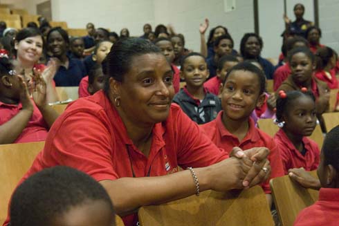 Joseph A. Craig Elementary School Teacher Lynn Foy is stunned by the news that she will receive a $25,000 Milken Educator Award.