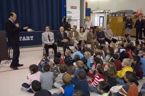 Empire Elementary School Milken Institute Chairman Michael Milken announces the purpose of his visit to Empire Elementary School: to honor one of the school's best educators with a special Award.