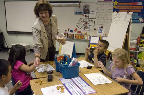 Empire Elementary School Milken Educator Gayle Magee in her element:  in the classroom, helping her students learn.