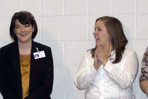 Horn Lake Elementary School Assistant Principal Rosie King (left) reacts to the news of her surprise $25,000 Milken Educator Award.
