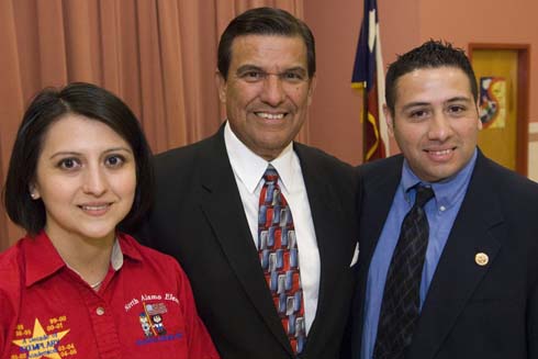 North Alamo Elementary School New Milken Educator Claudia Peña with Texas State Senator Eddie Lucio, Jr., and veteran Milken Educator Robert Rivera (TX '06)