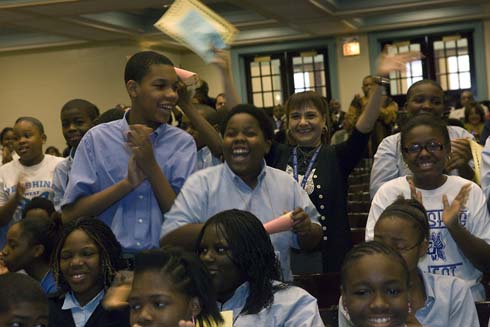 John J. Pershing West Magnet School Pershing West students and staff cheer as their principal is surprised with a $25,000 Milken Educator Award.