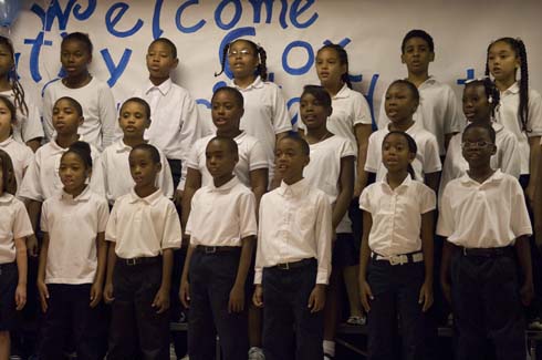 Rock Chapel Elementary School Rock Chapel Elementary students welcome special guests with music and harmony.