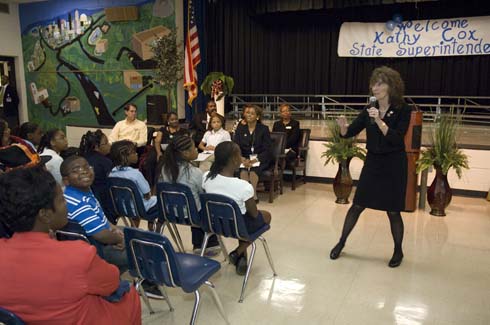 Rock Chapel Elementary School Dr. Jane Foley, senior vice president of the Milken Educator Awards, tells the students of Rock Chapel Elementary why she's there: to surprise one of their teachers with a special Award.