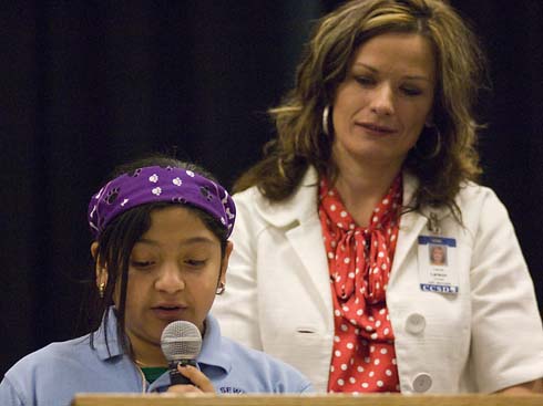 C.T. Sewell Elementary School A young Sewell Elementary student reads an essay about her school as Principal Carrie Larson stands behind her, neither of them aware of the huge surprise in store for Larson in just a few minutes...