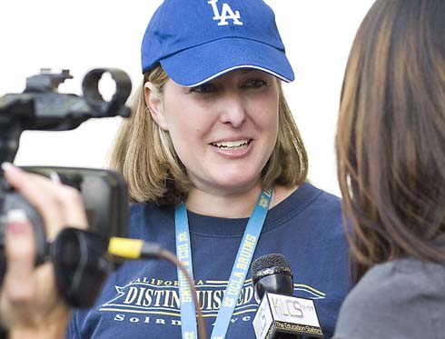 Solano Avenue Elementary School Fourth-grade teacher Shannon Garrison speaks to local media about what it was like to be surprised with a $25,000 Milken Educator Award.