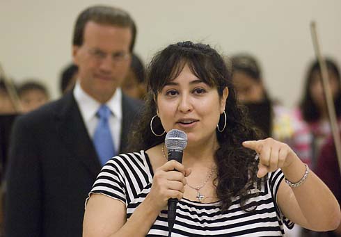 Valley Elementary School 'Every student that comes through my door, I put my heart and soul into,' says new Milken Educator Marissa Ochoa to students and staff at Valley Elementary School, as Foundation Chairman Lowell Milken looks on. 'Students, the teachers who push you the most are the ones who care the most for you.'