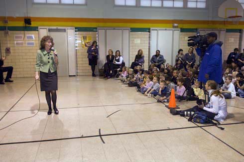 Washington Elementary School Milken Educator Awards Senior Vice President Dr. Jane Foley announces the secret purpose of her visit:  to surprise an outstanding educator at Washington Elementary School with a special honor.