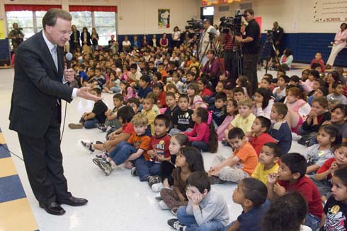 West Avenue Elementary School Milken Family Foundation Chairman Lowell Milken asks for help from West Avenue Elementary students to make a special announcement concerning one of their outstanding teachers.